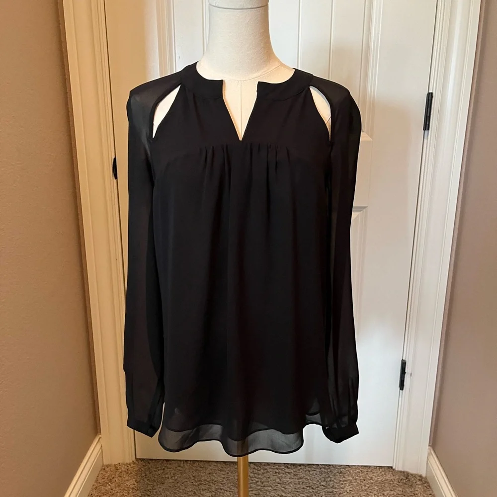 STATE Elegant Black Blouse with Shoulder Cut-Outs - Picture 1 of 3